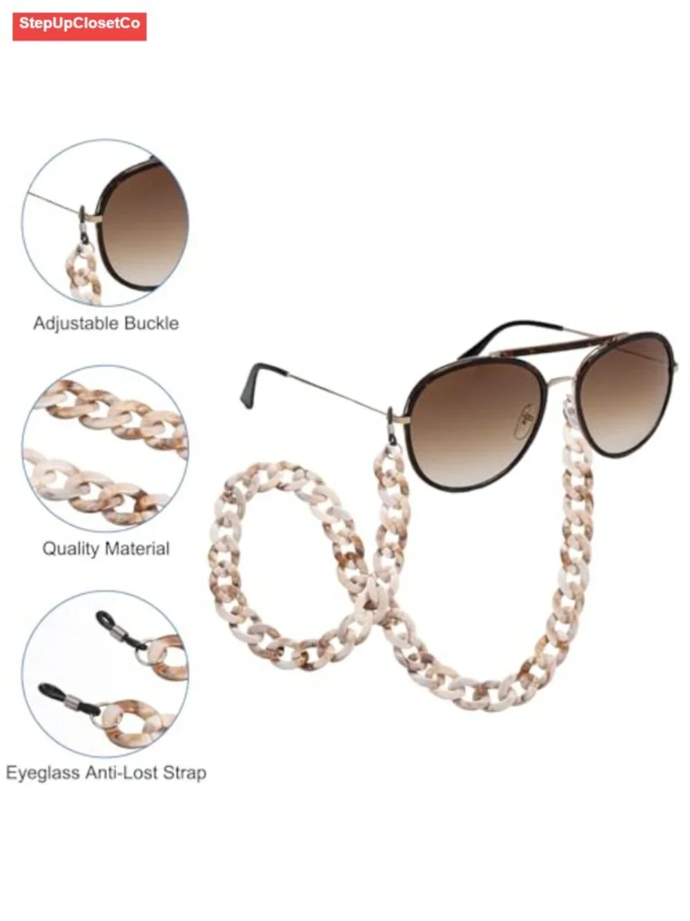 Acrylic Bead Eyeglass Chains with Adjustable Silicone Buckles - Anti-Loss